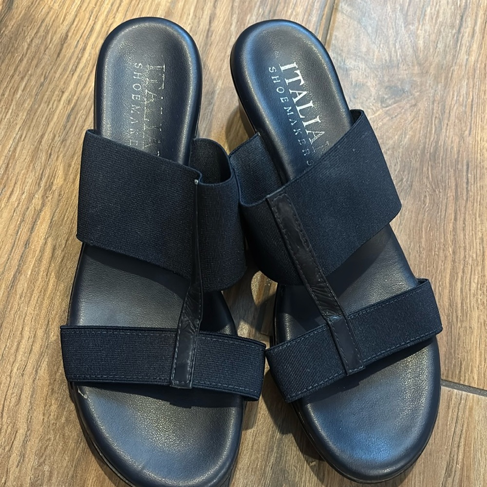 Italian shoemakers navy wedge sandals